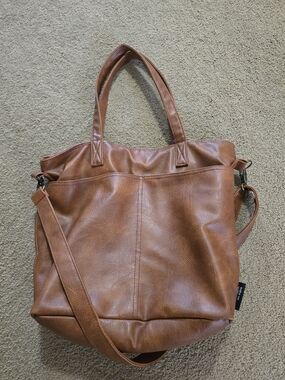 Simple Modern  Brown Vegn Leather Tote Bag with Shoulder Strap